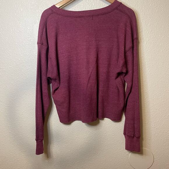 Michael Stars Red/Purple Waffle Knit Square Cut Long Sleeve Semi Cropped Tee XS - Picture 3 of 9